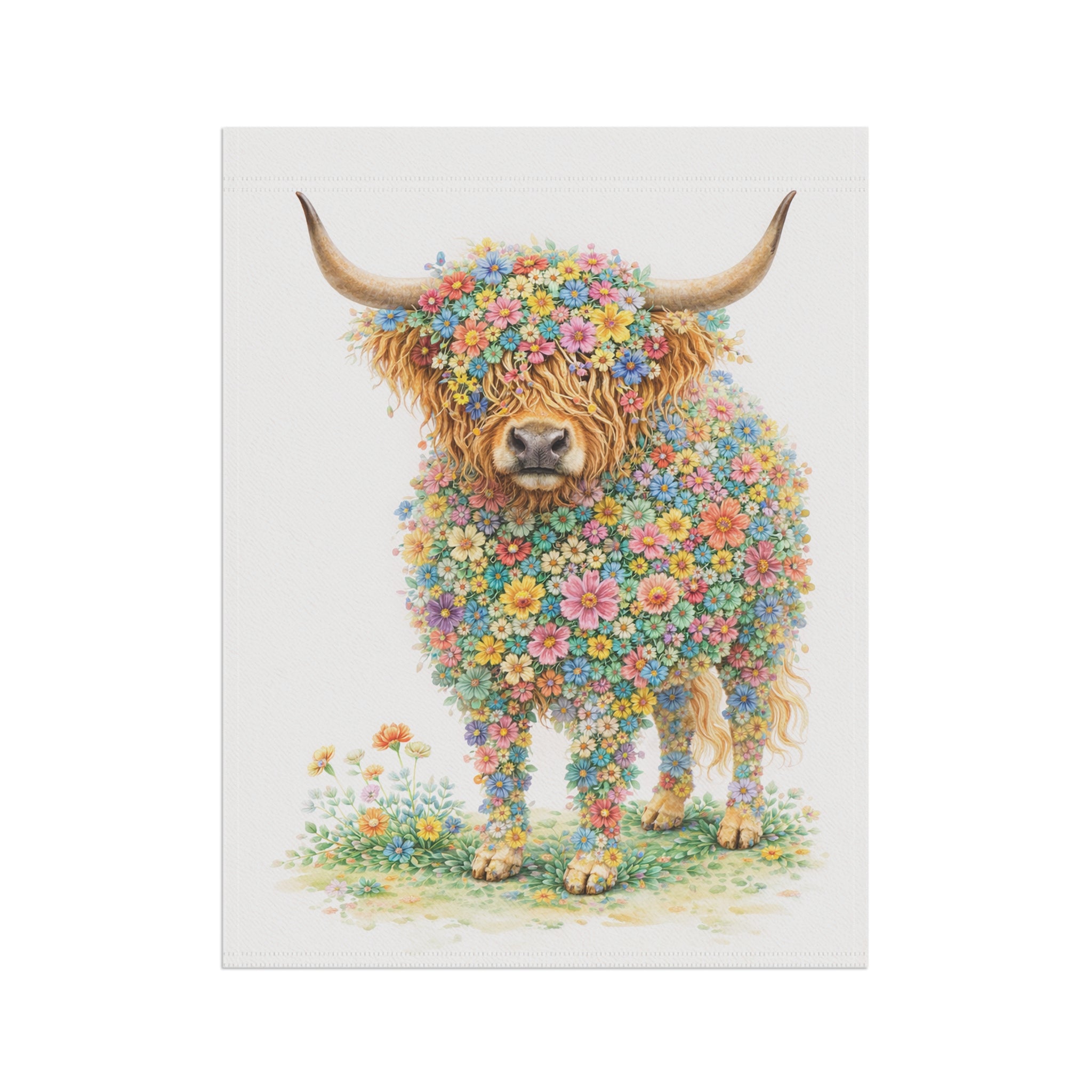 Flower-Filled Highland Cow Garden Banner and Flag — Cottage Floral 'Coo' Flag