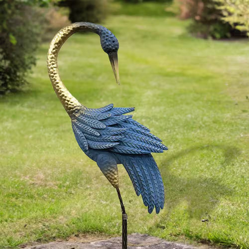 40In. H Heron Garden Statues Blue/Gold Accents (2-Pack)