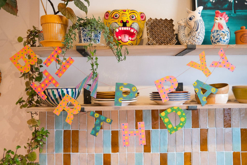 The Bright &amp; Happy Birthday Hand-Sewn Paper Garland