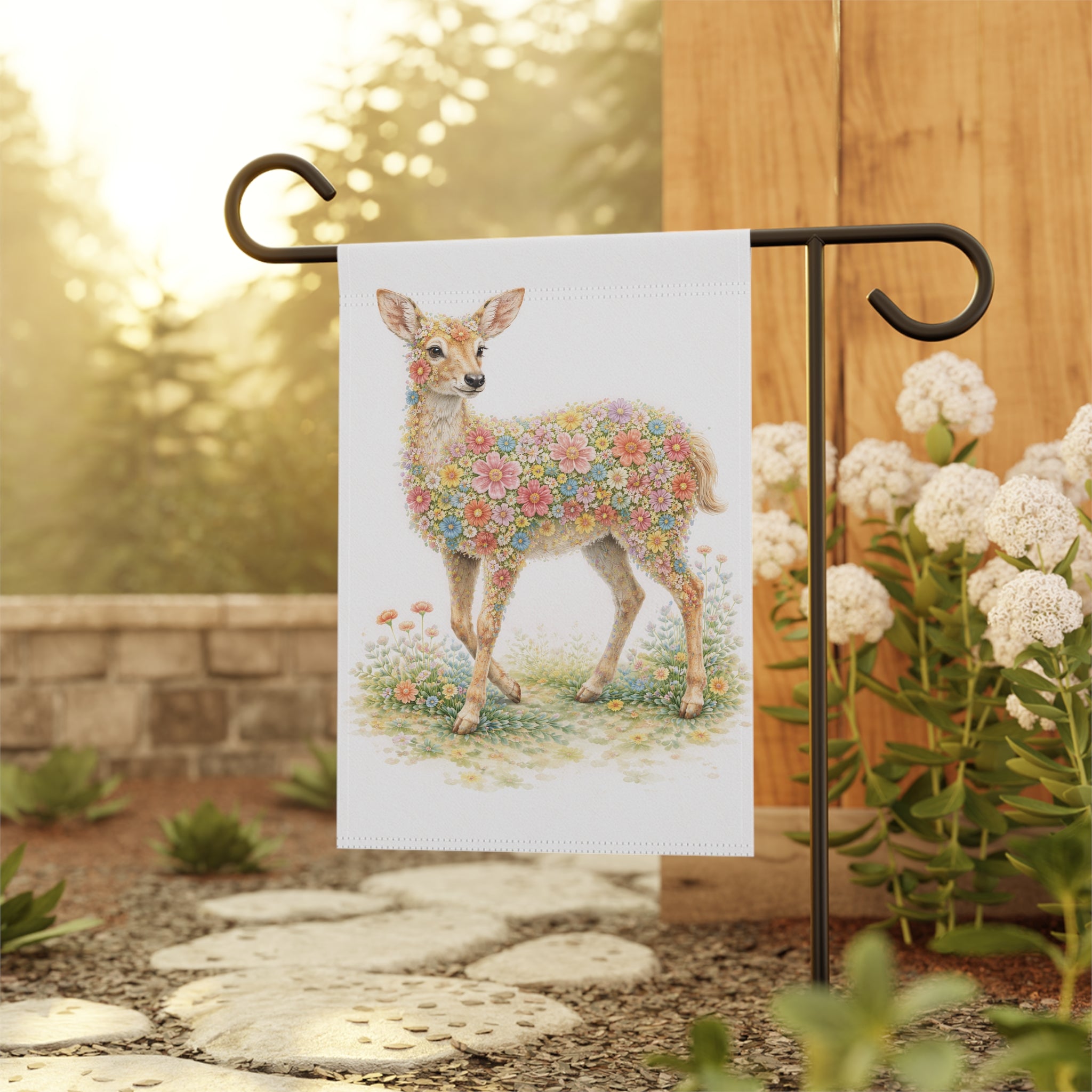 Floral Deer Garden Flag and Banner — Cottage Garden Banner