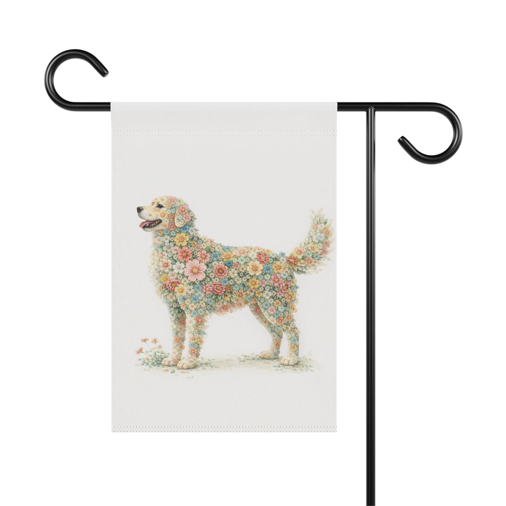 Whimsical Floral Dog Standing in Bloom Garden Banner and Flag
