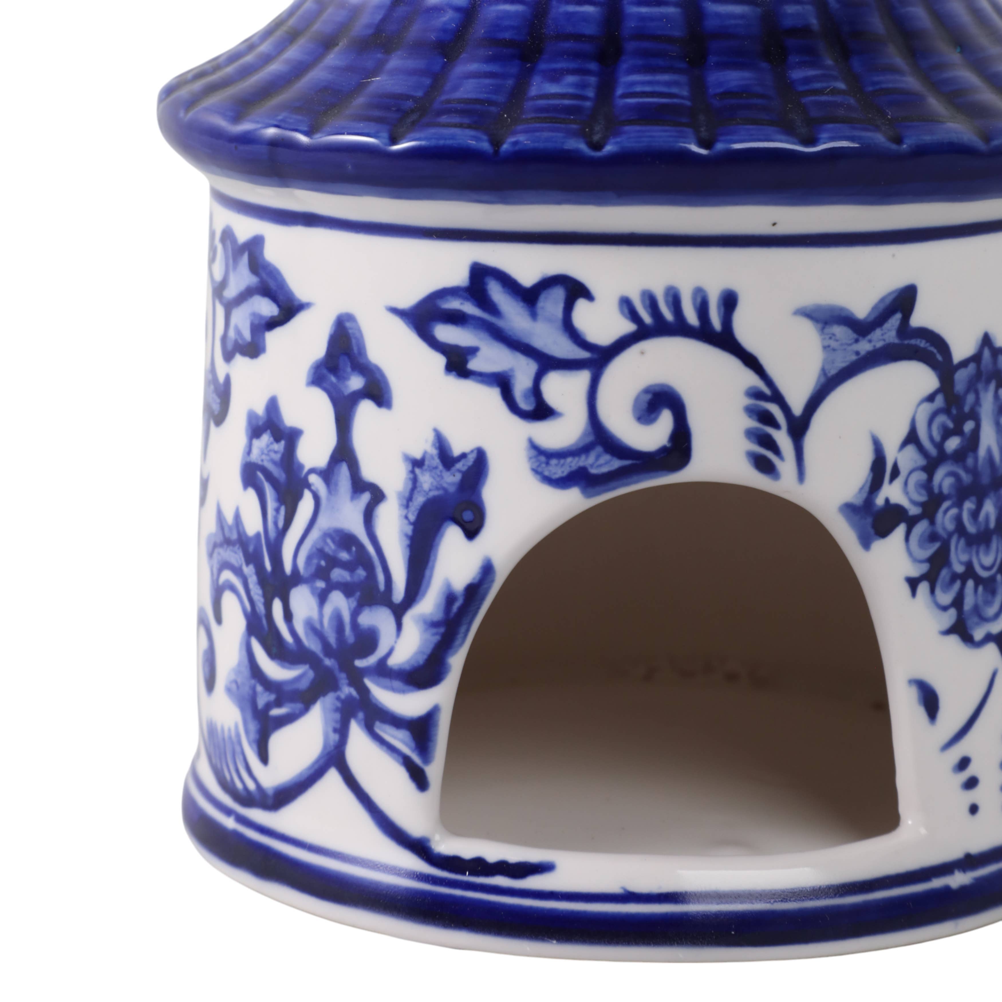 Decorative Jar - White/Blue Ceramic Chinoiserie Bird House,8