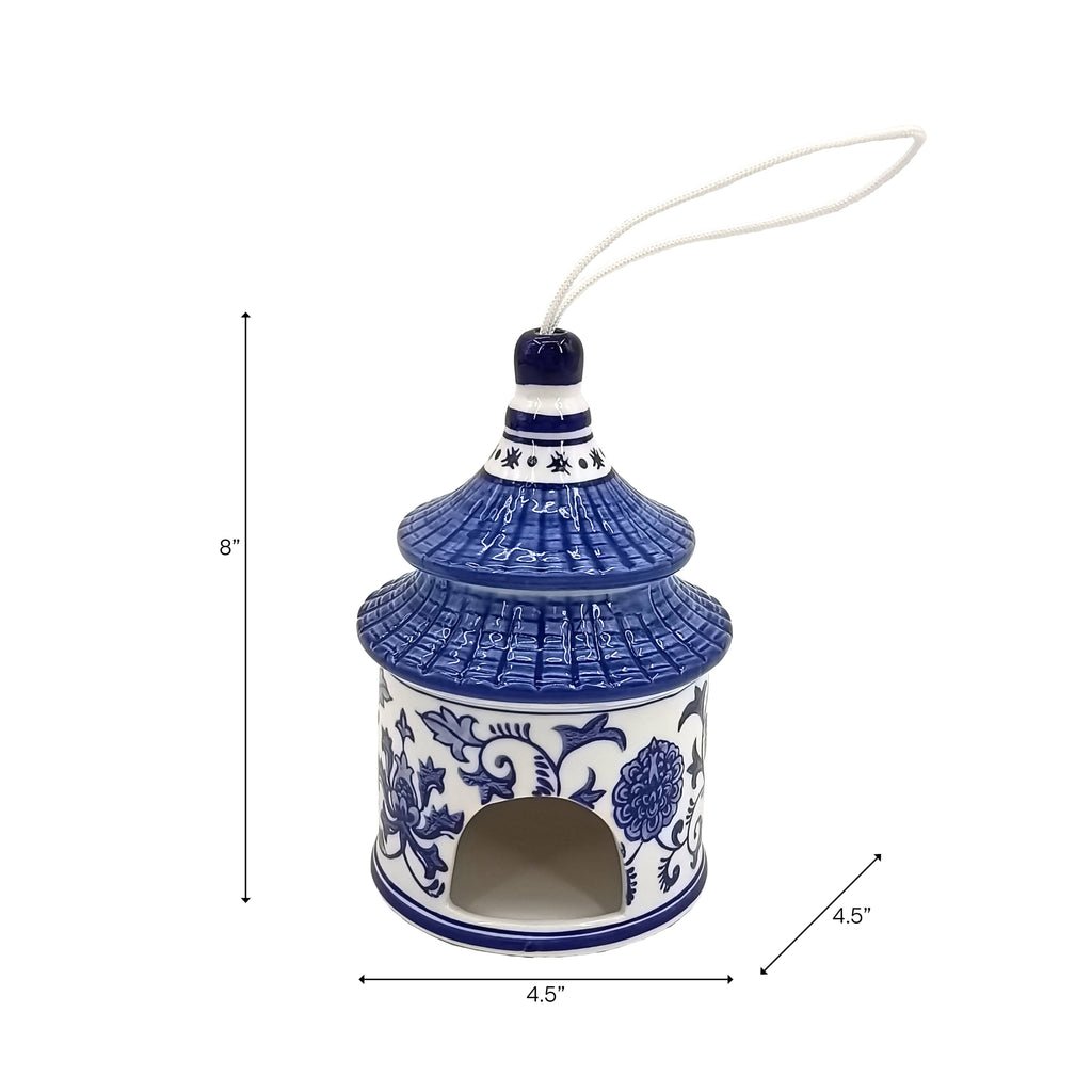 Decorative Jar - White/Blue Ceramic Chinoiserie Bird House,8