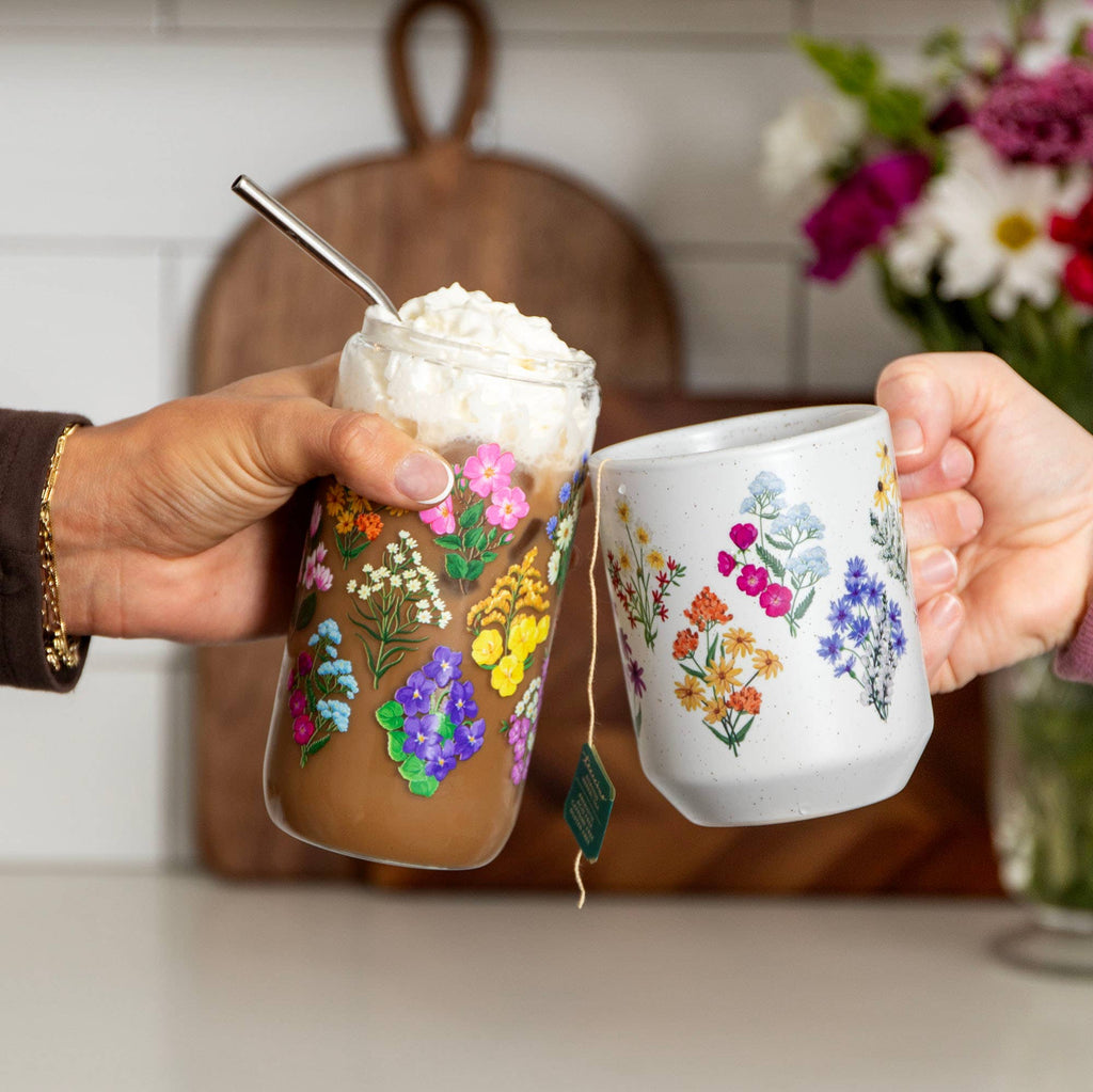 Vintage Blooms Floral Glass Can