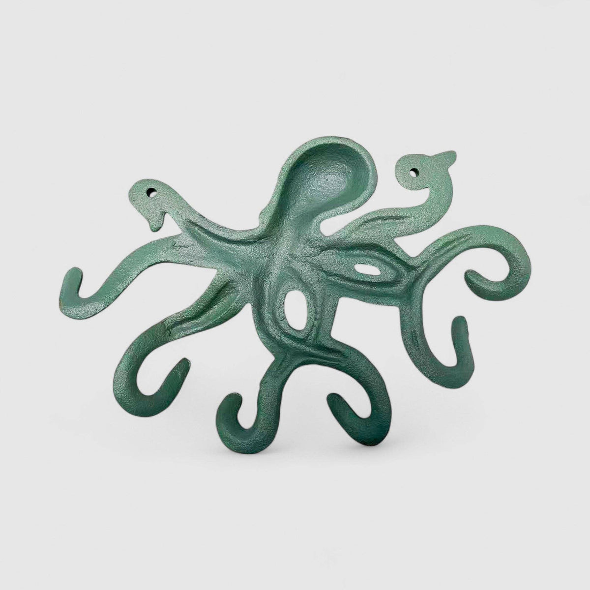 Octopus Wall Hook, Green Bronze Cast Iron for Coats, Keys or Towels, 9.7"