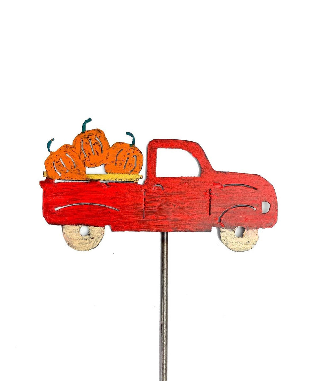 Vintage pickup truck pumpkins Fall garden stake Halloween