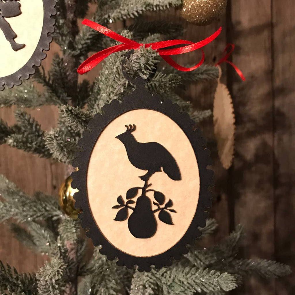Set of 5 Christmas Silhouette Ornaments A w/ Red Ribbon