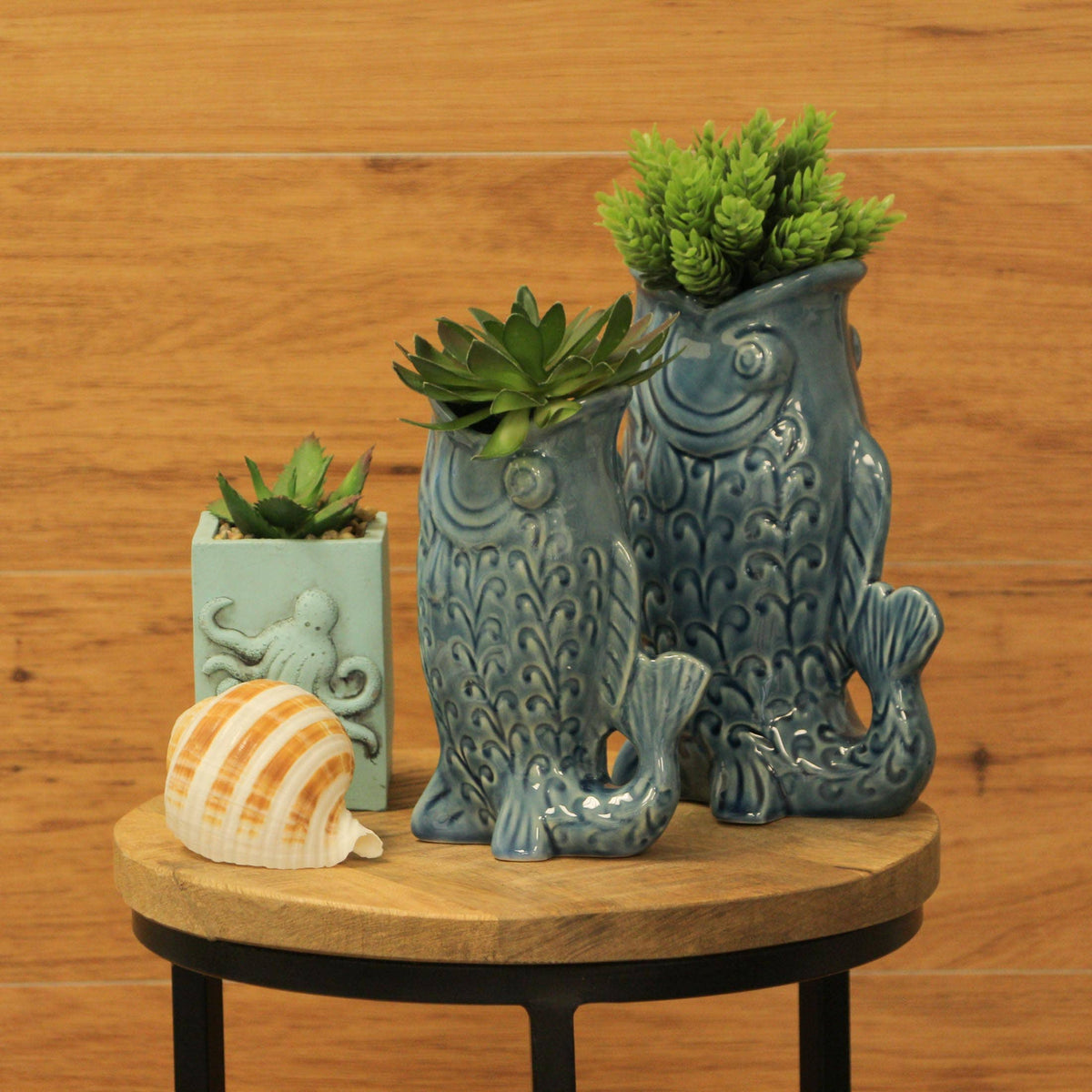 Fish Decorative Vase Set in Glossy Porcelain for Coastal Tabletop Decor