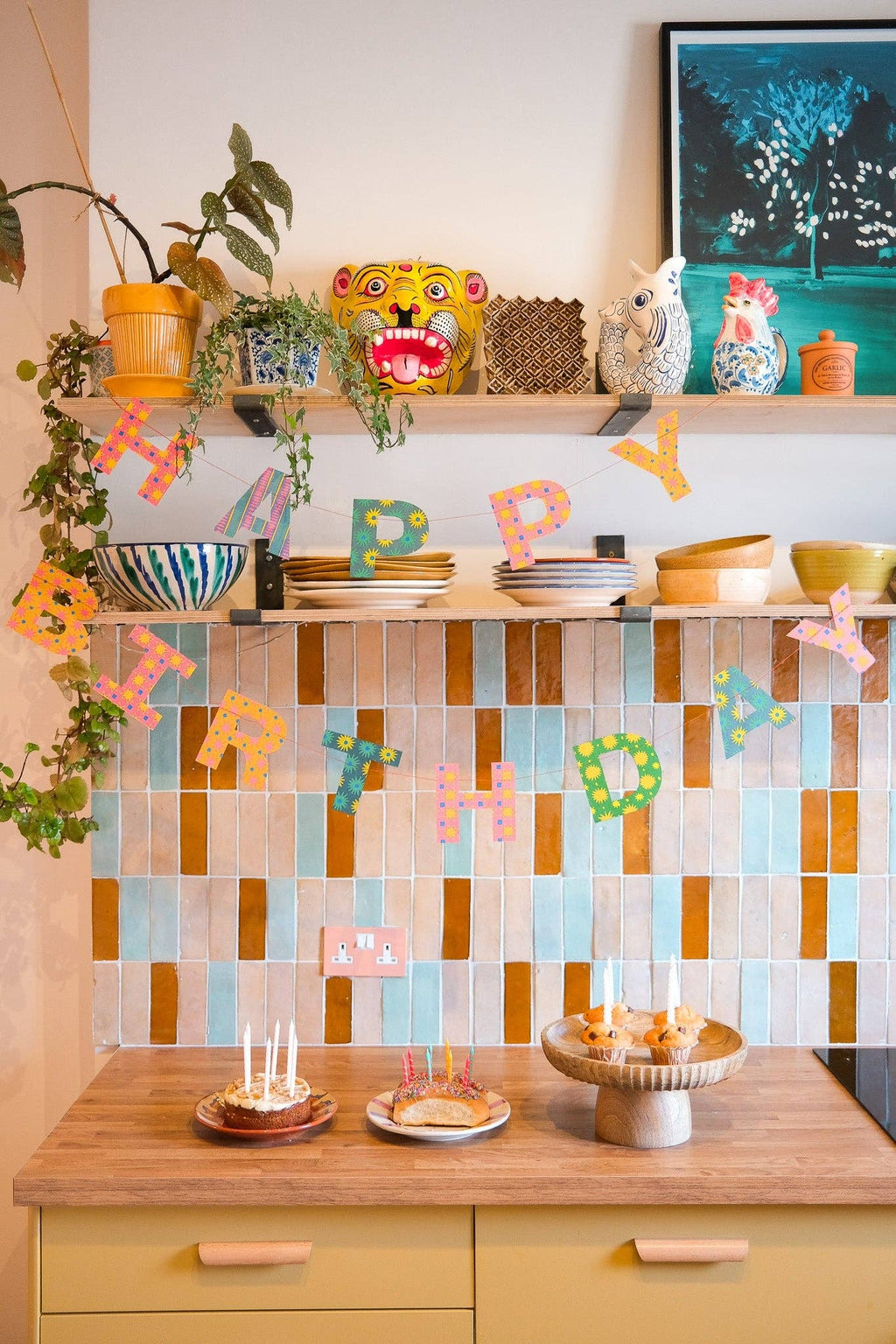 The Bright &amp; Happy Birthday Hand-Sewn Paper Garland