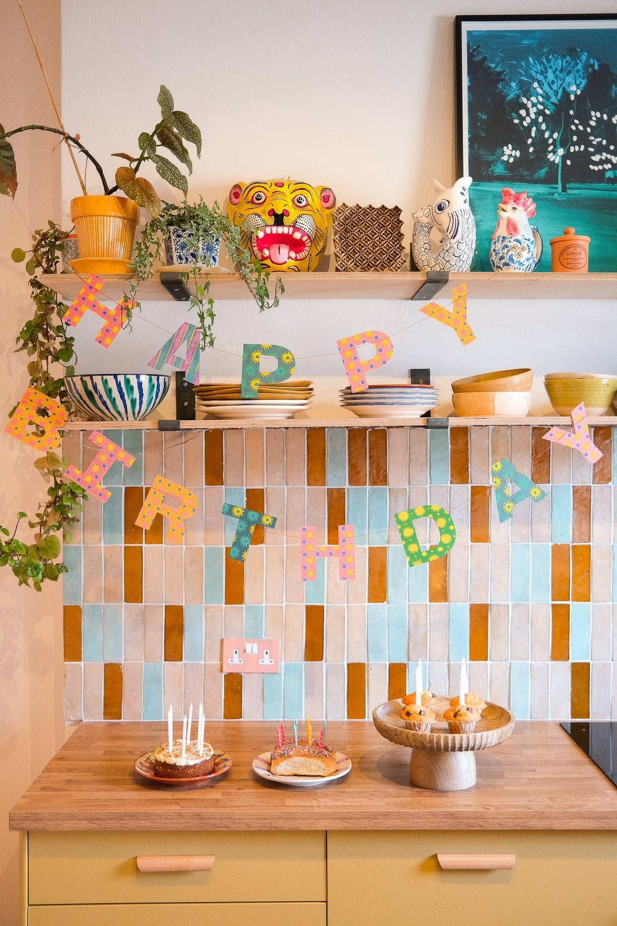 The Bright &amp; Happy Birthday Hand-Sewn Paper Garland