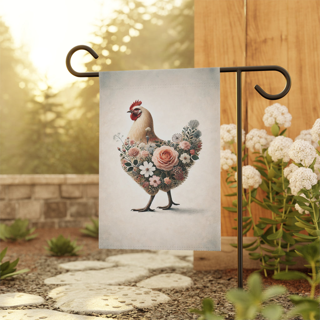 Romantic Floral Chicken Garden Flag — Pastel Watercolor Cottage Decor