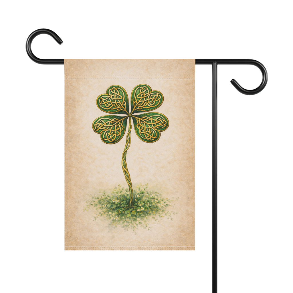 Irish Celtic Knotwork Four-Leaf Clover Botanical Banner