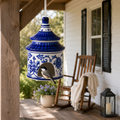 Decorative Jar - White/Blue Ceramic Chinoiserie Bird House,8