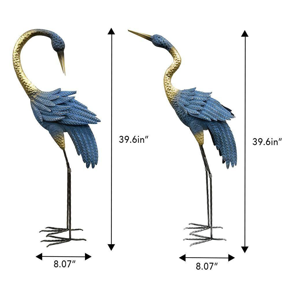 40In. H Heron Garden Statues Blue/Gold Accents (2-Pack)