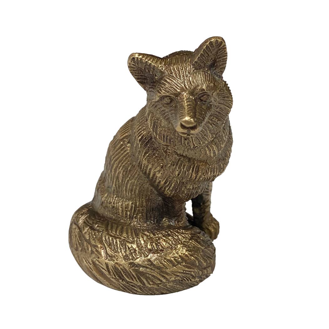 Antiqued Solid Brass Sitting Fox | Tabletop Decor