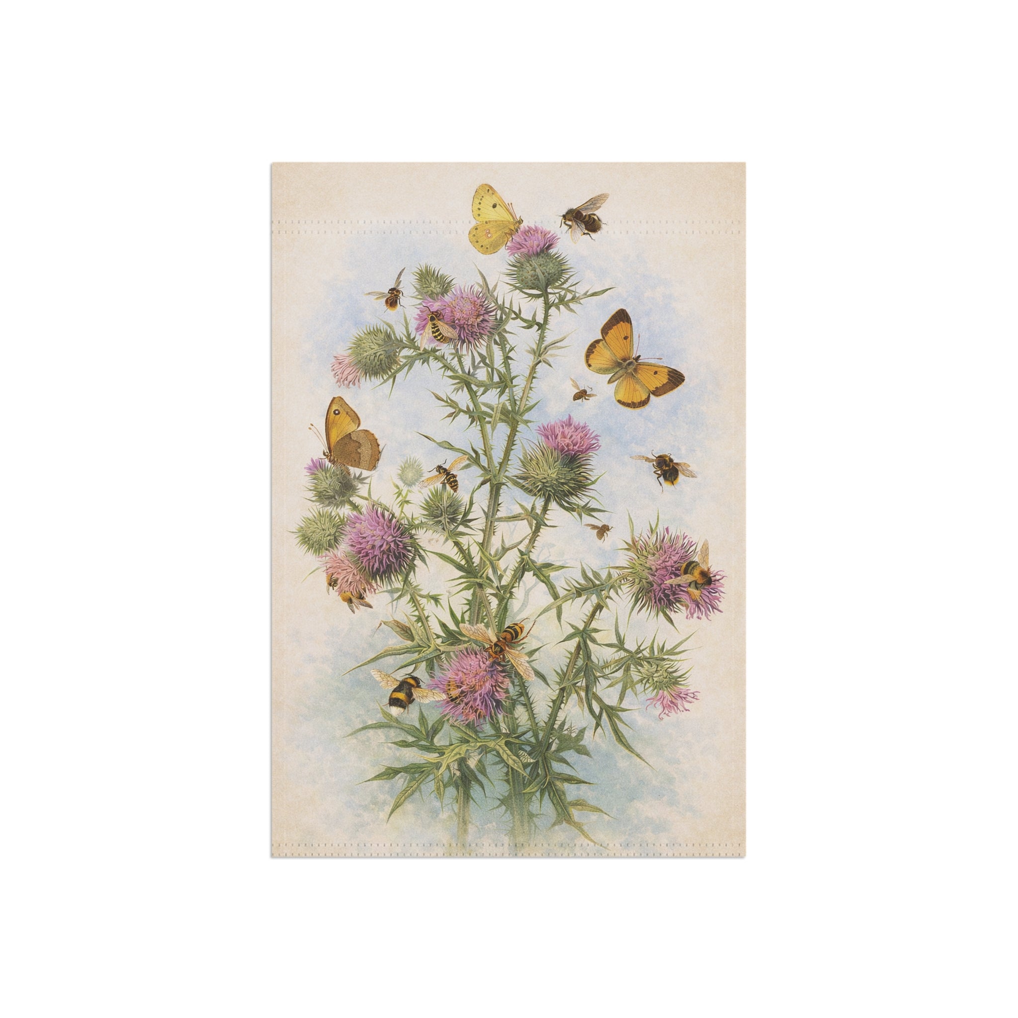 Vintage Thistle Botanical Garden Flag and Banner — Cottage Garden Decor