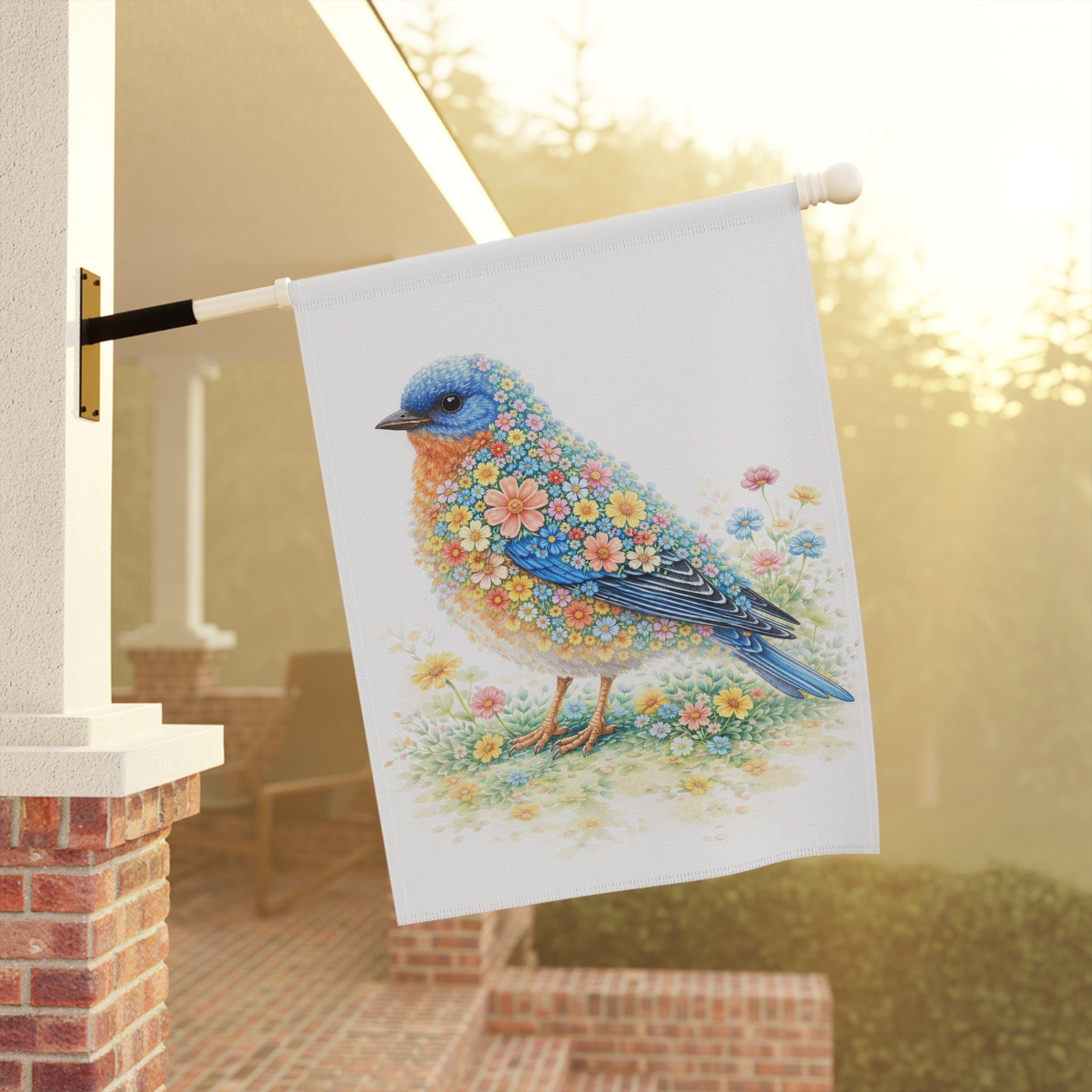 Bluebird Garden Flag and Banner -  Floral Cottage Spring Banner