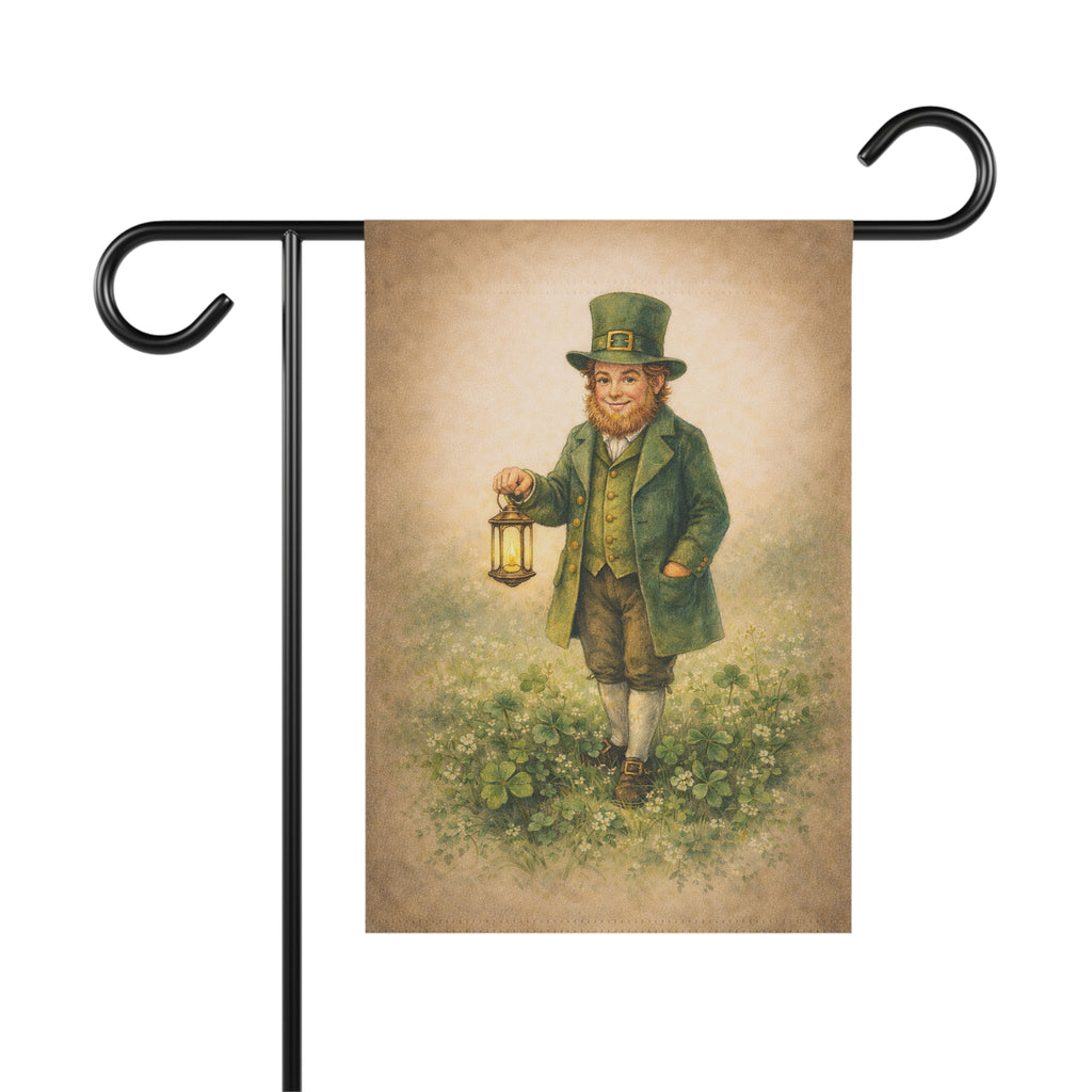 Vintage Leprechaun in a Meadow Garden Flag