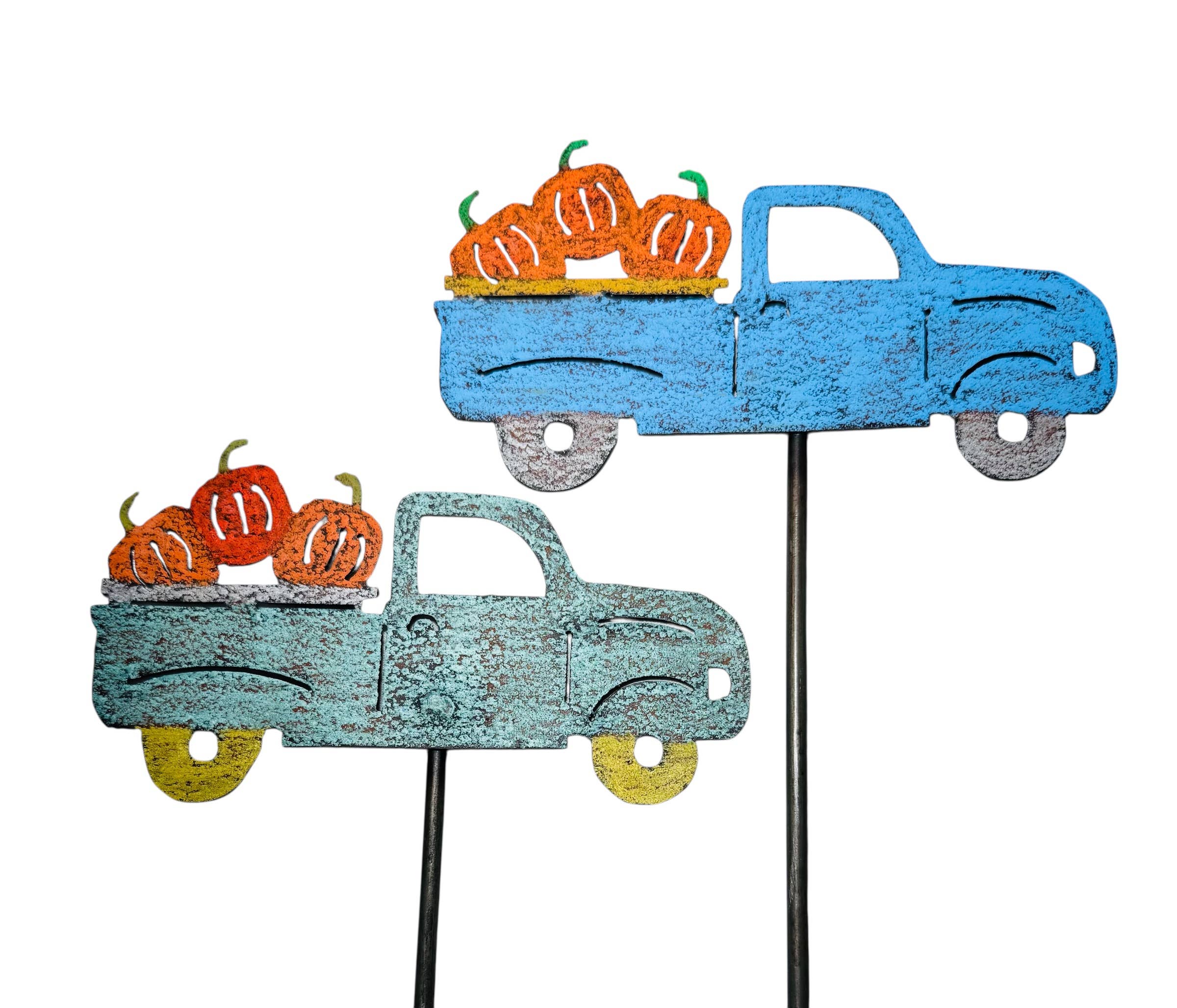 Vintage pickup truck pumpkins Fall garden stake Halloween