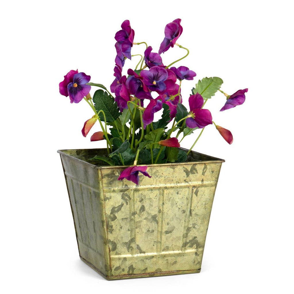 Verdigris Square Tin Planter Pot w/ PVC Liner