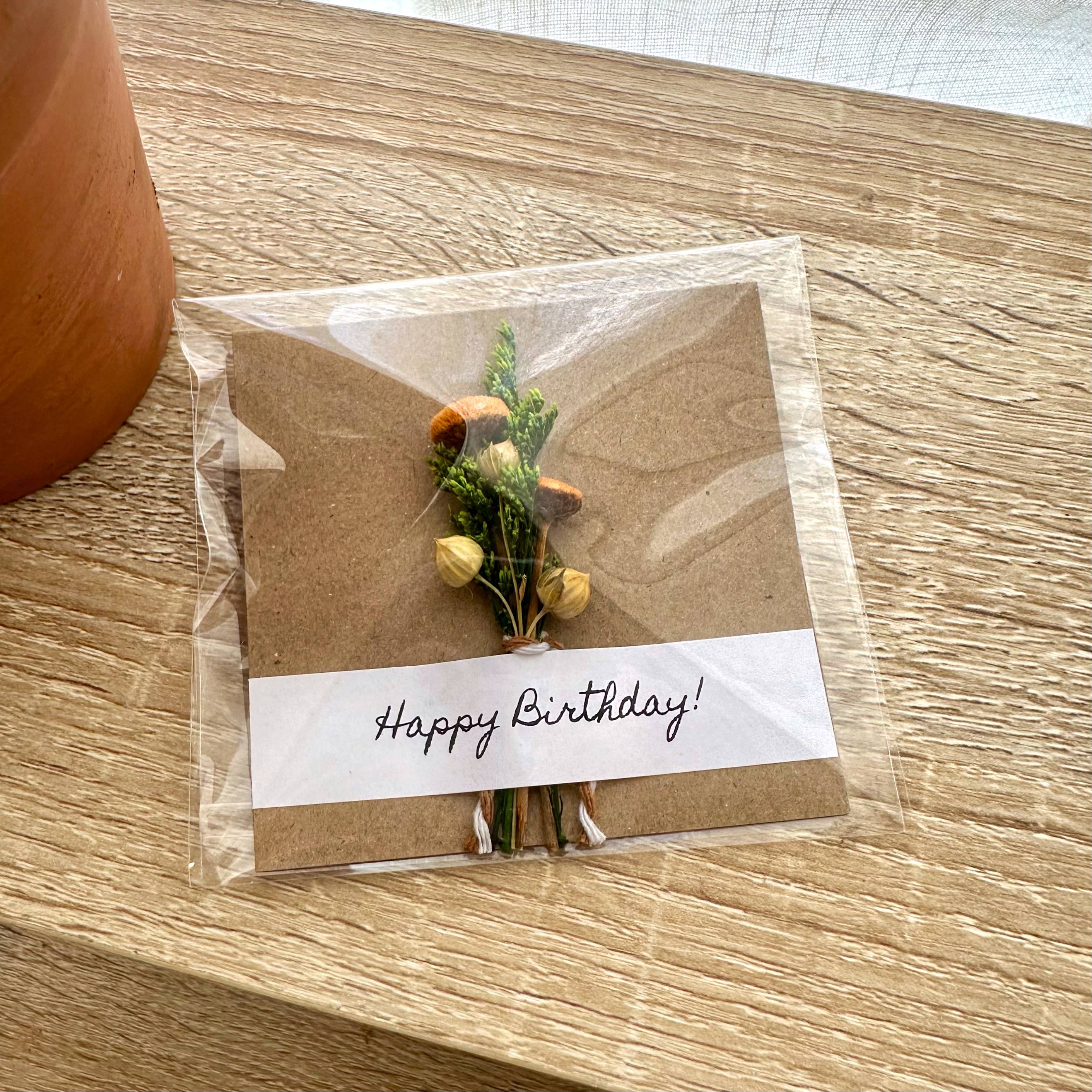 Happy Birthday Mini Orange Dried Floral Bouquet Card