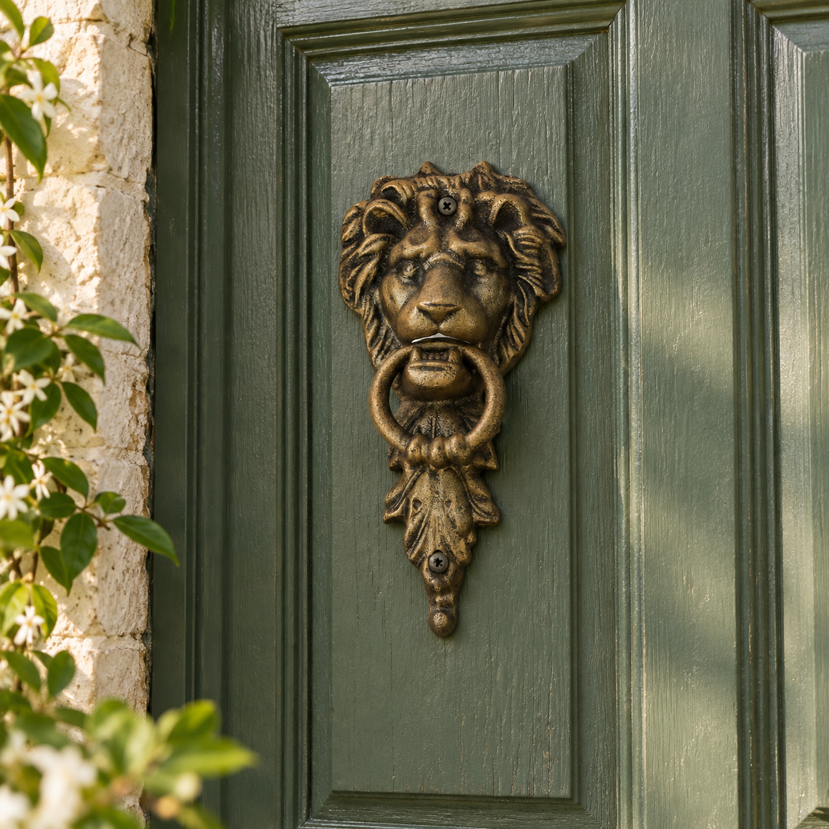 10-Inch Vintage Lion Door Knocker — Antique Bronze Cast Iron