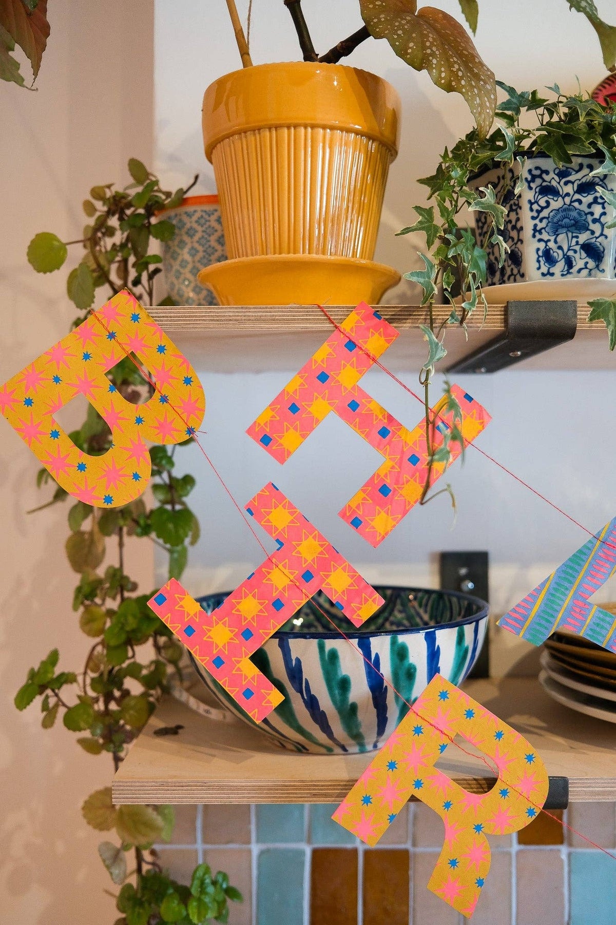 The Bright &amp; Happy Birthday Hand-Sewn Paper Garland