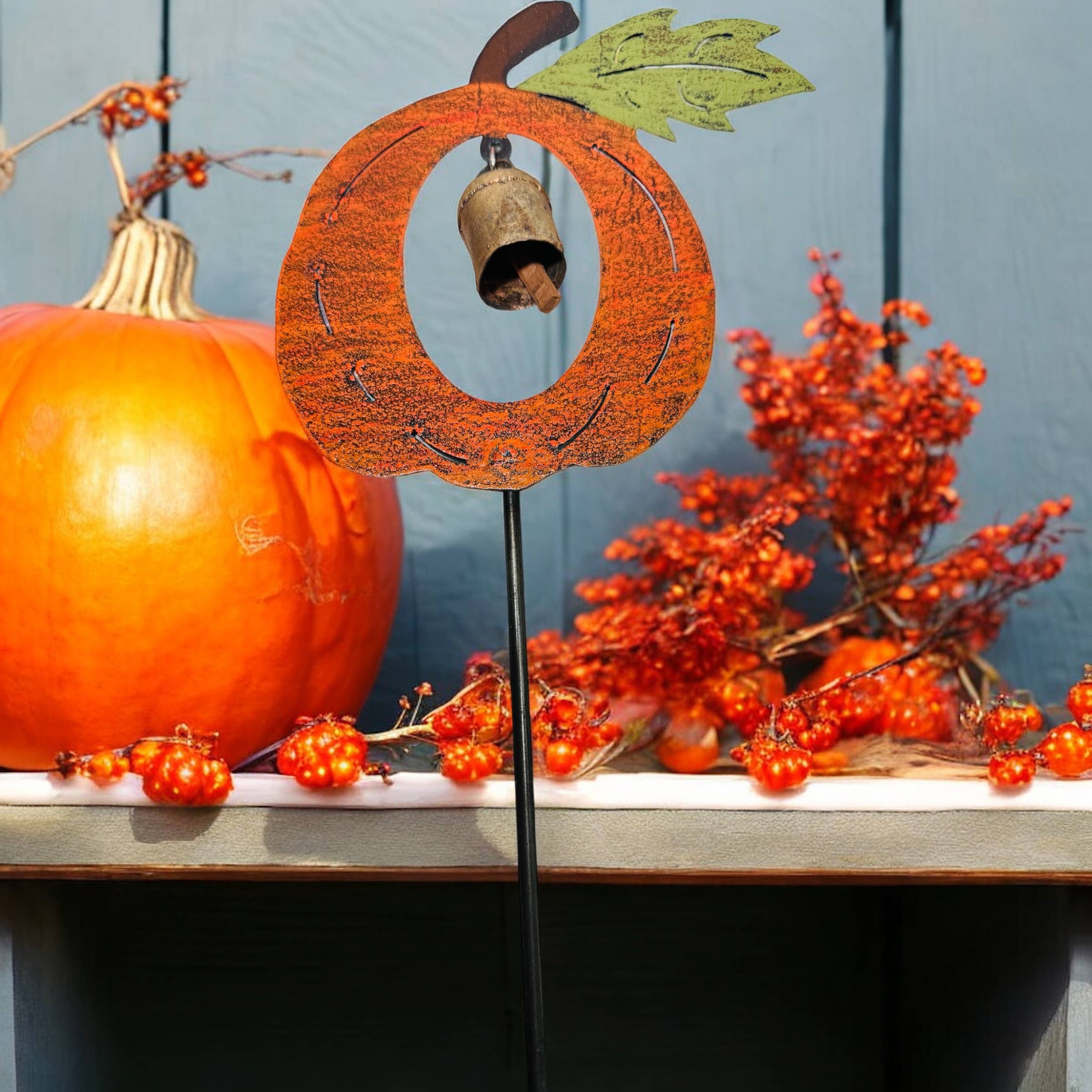 Pumpkin plant stake Nana bell cute metal gifts wind chime