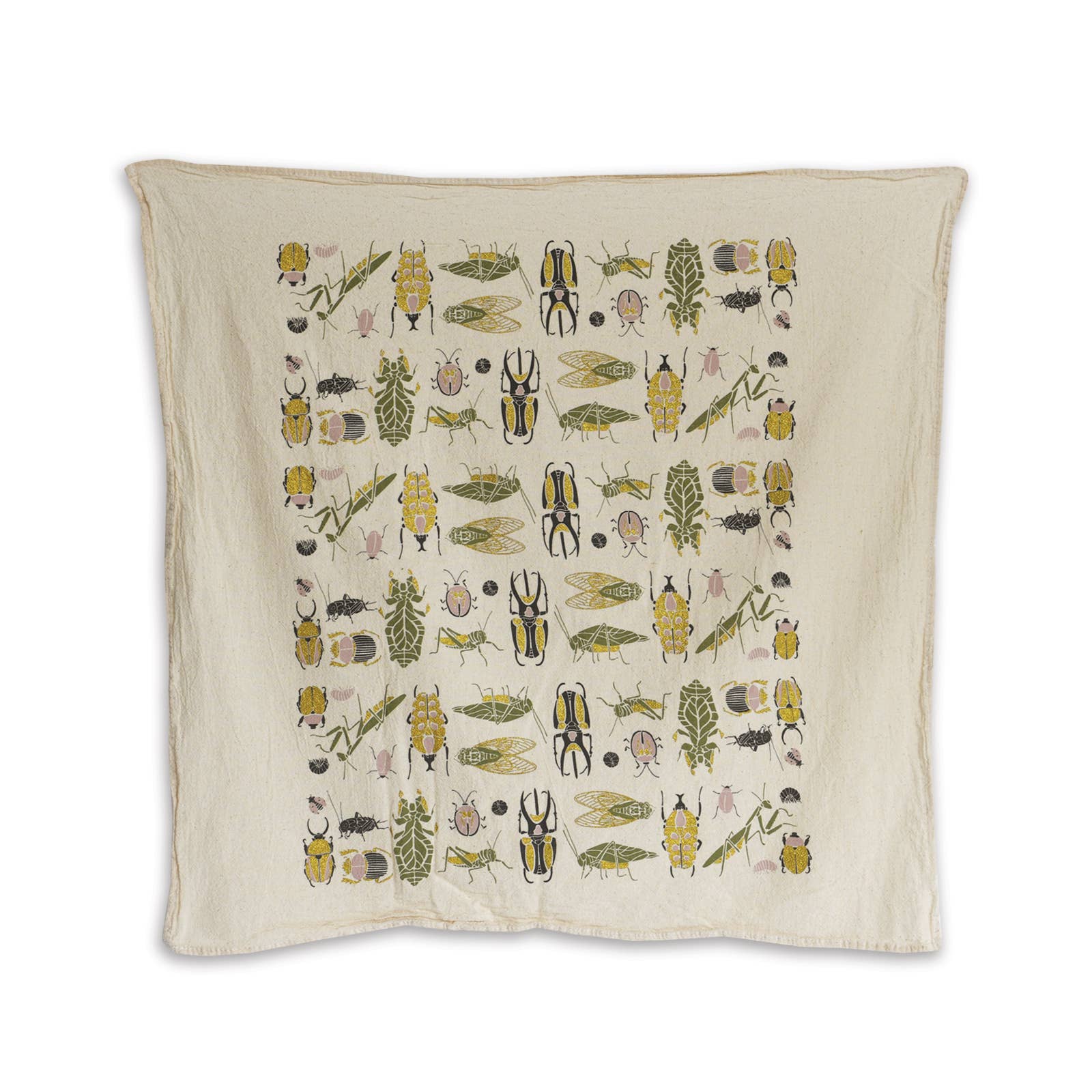 Small Wonders Kitchen Tea Towel / NATURAL / with Bugs + Gold