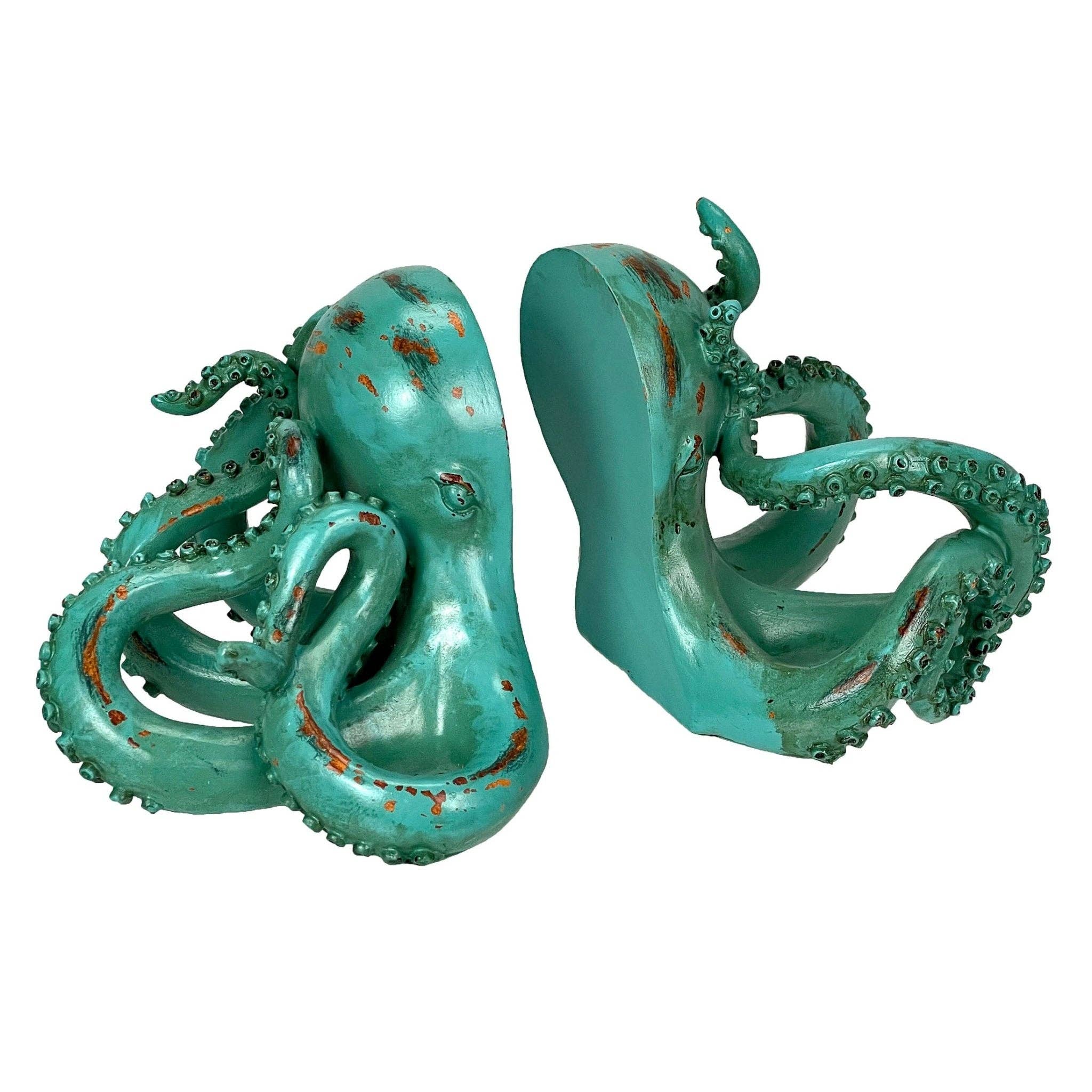 Aqua Green Octopus Bookend Set-Heavy Durable Polyresin
