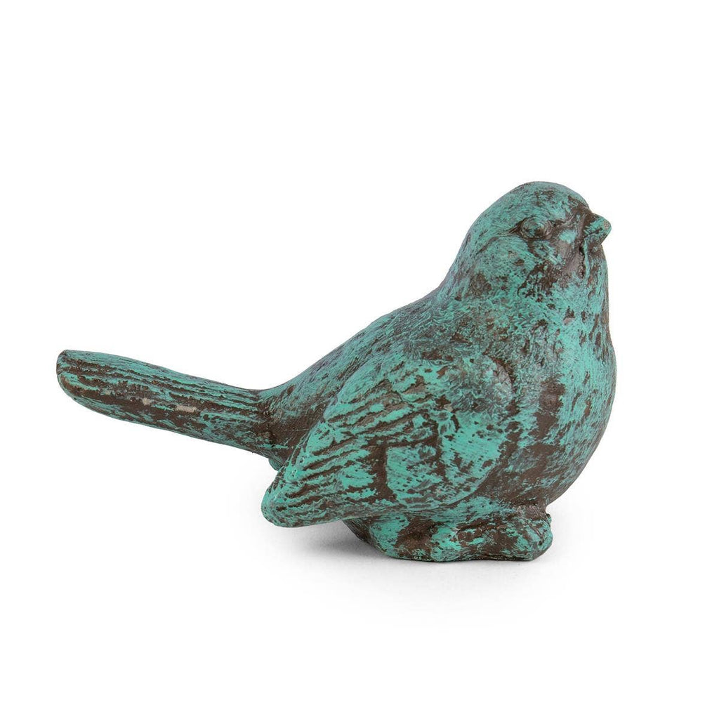 Turquoise Distressed Cement Bird Figurine