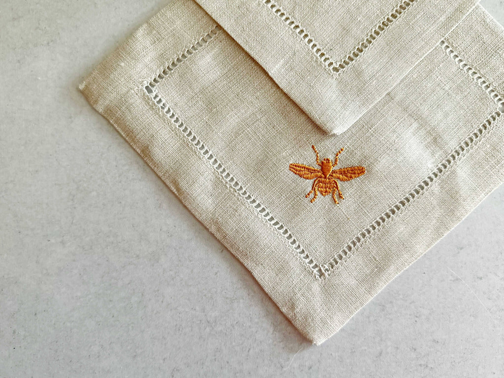 The Busy Bee Linen Cocktail Coasters — Set of Four