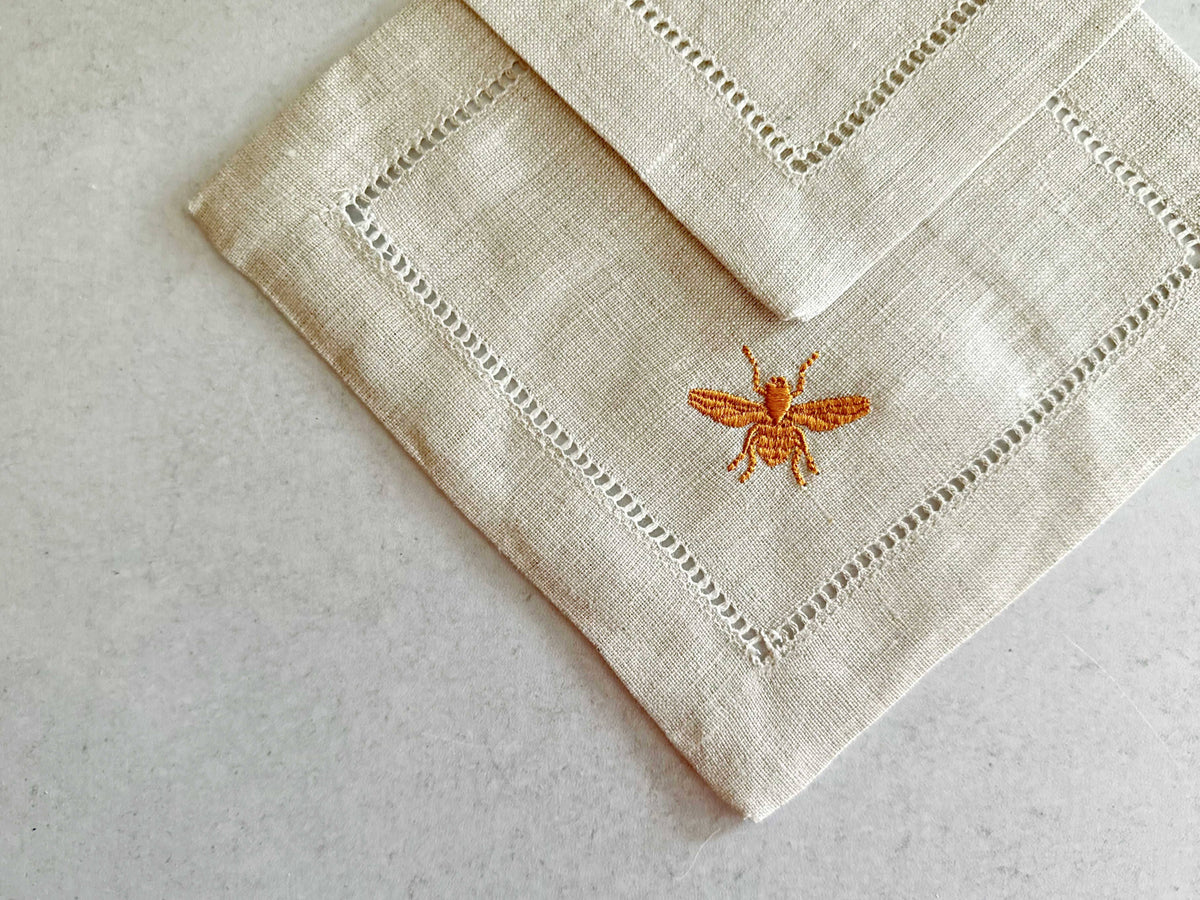The Busy Bee Linen Cocktail Coasters — Set of Four