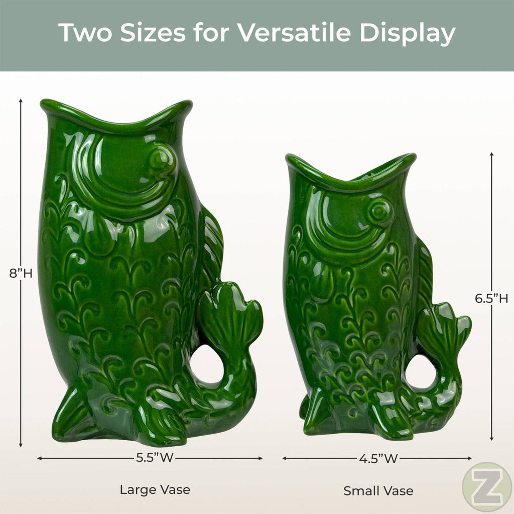 Fish Decorative Vase Set in Glossy Porcelain for Coastal Tabletop Decor