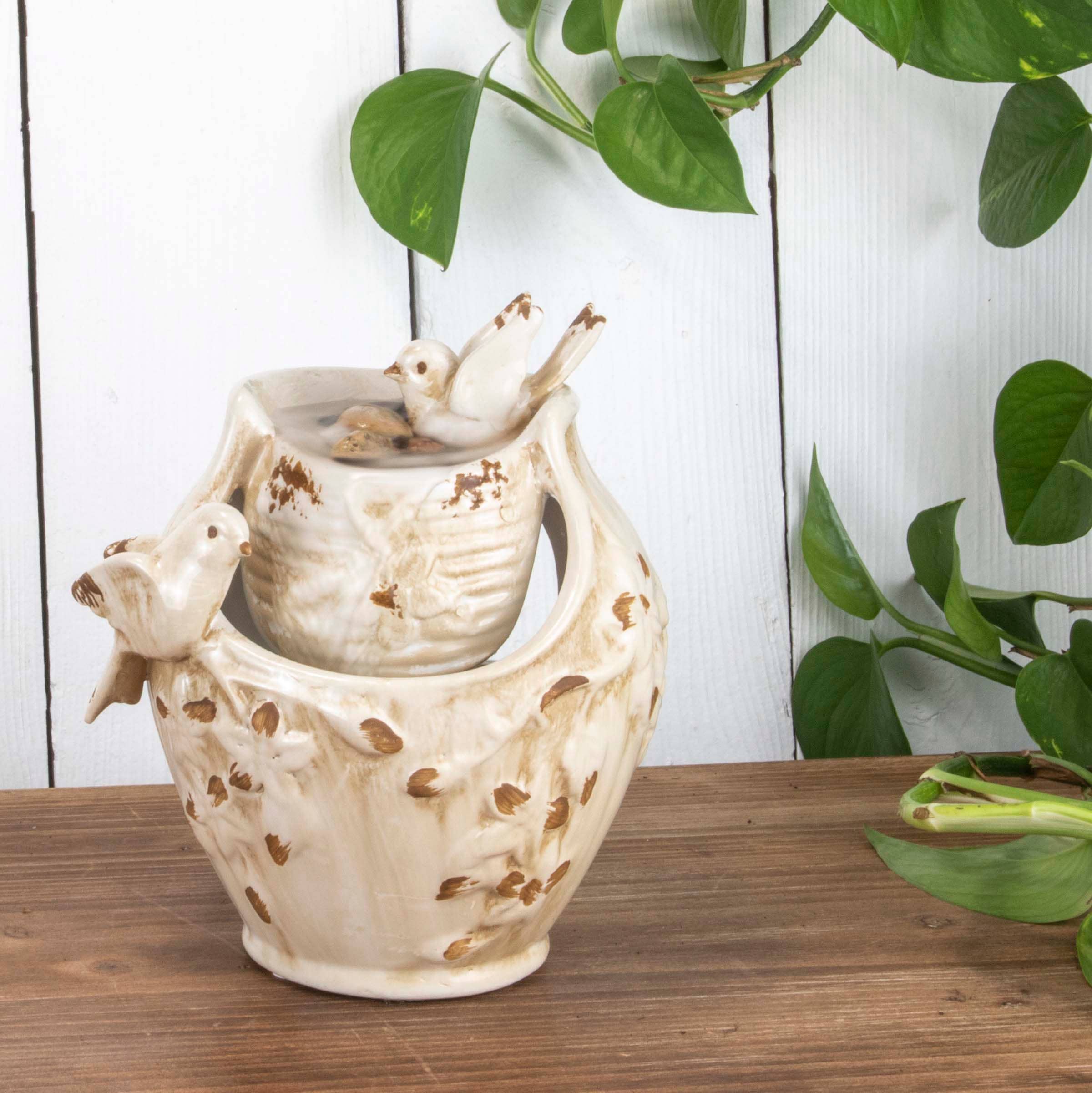 Distressed Bird Bath Garden Water Fountain with Pump