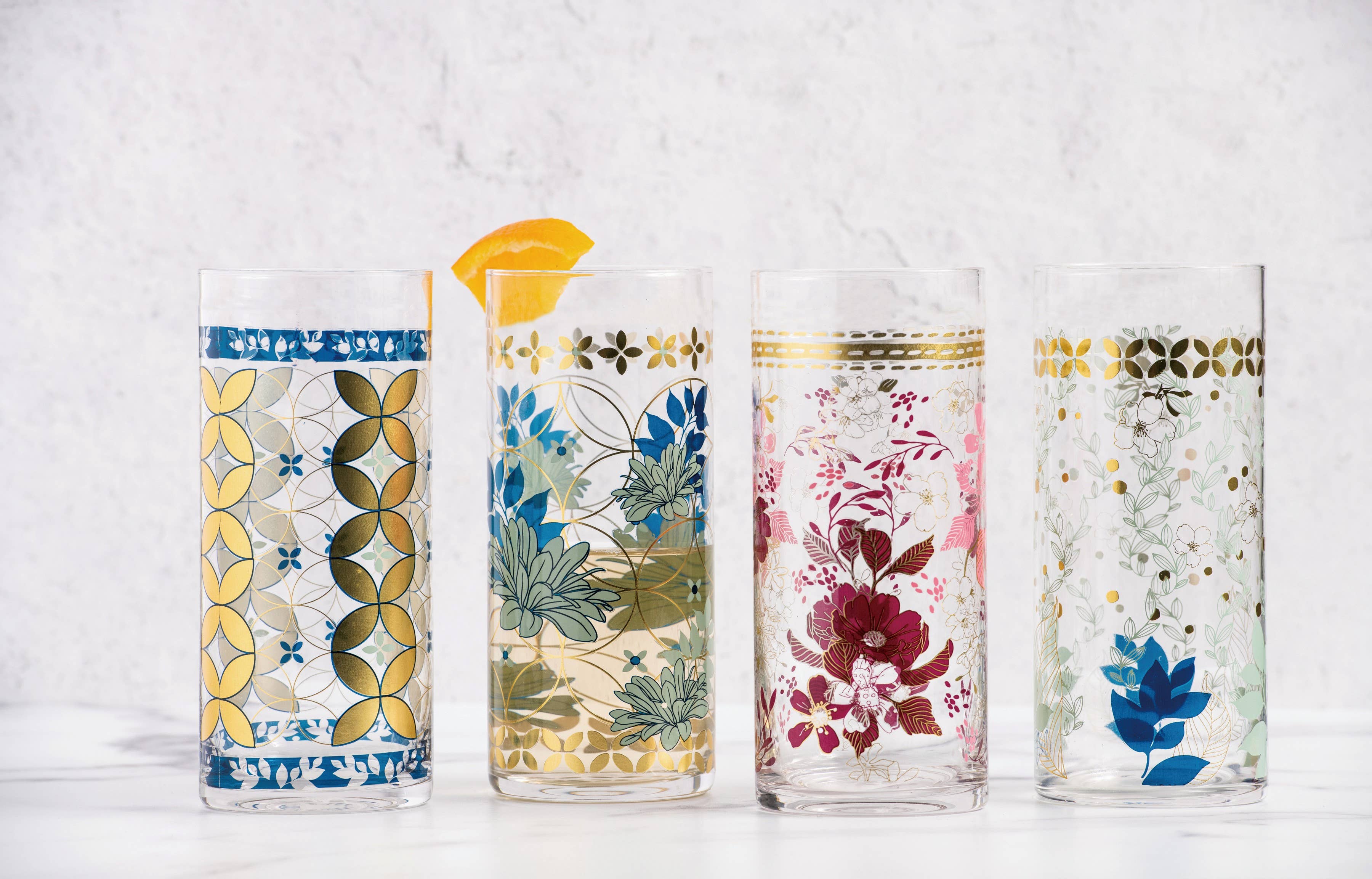 Floral Glass Tumblers – Set of 4 (18 oz)