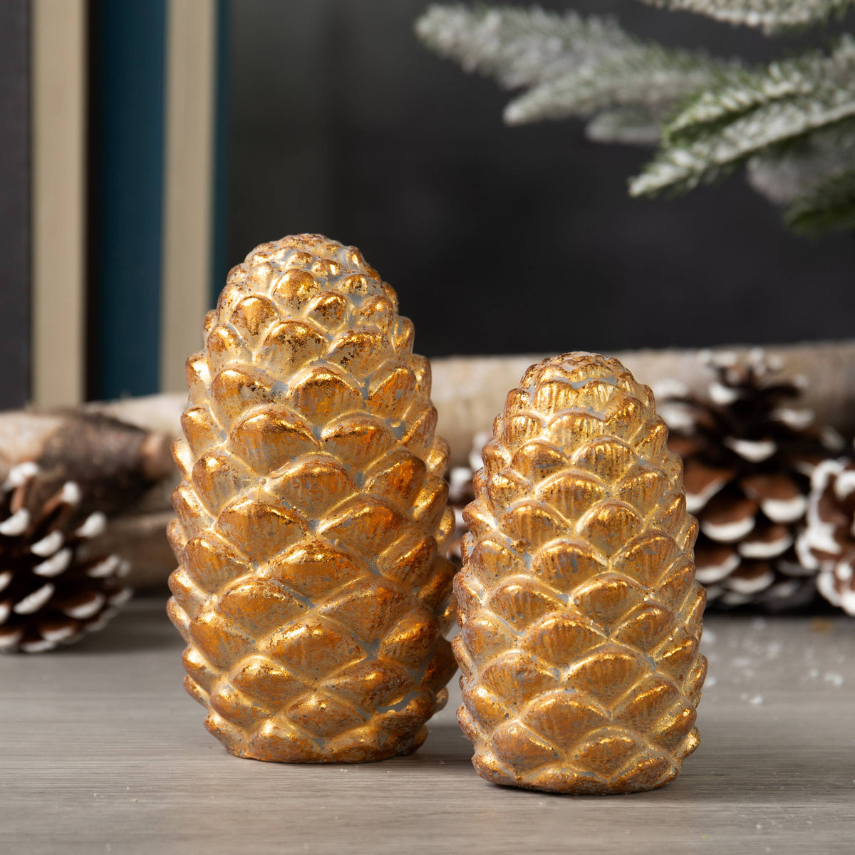 Gold Cement Pinecone Decor