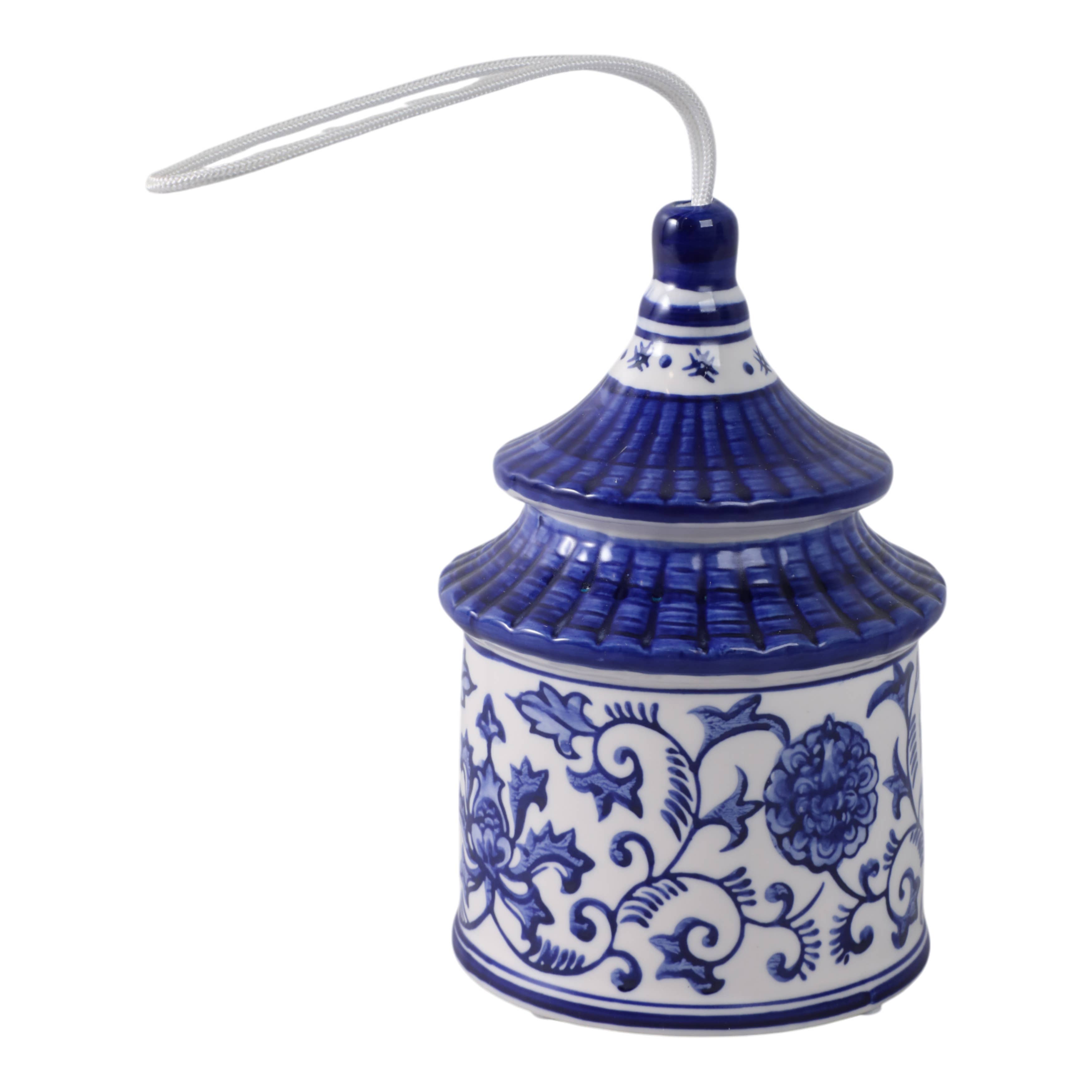 Decorative Jar - White/Blue Ceramic Chinoiserie Bird House,8