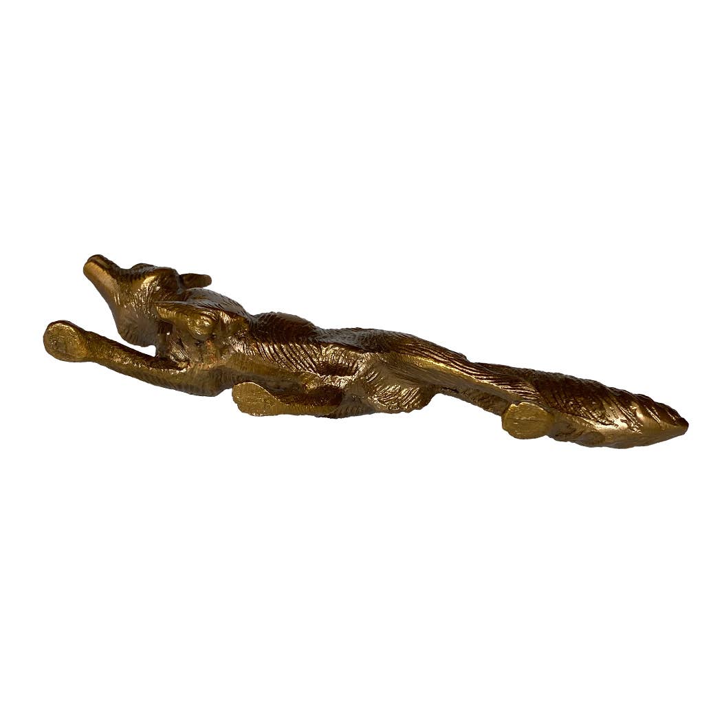 Solid Antiqued Brass Running Fox Tabletop Desk Decor