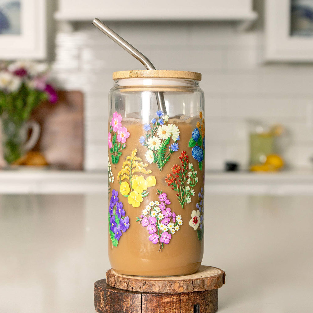 Vintage Blooms Floral Glass Can