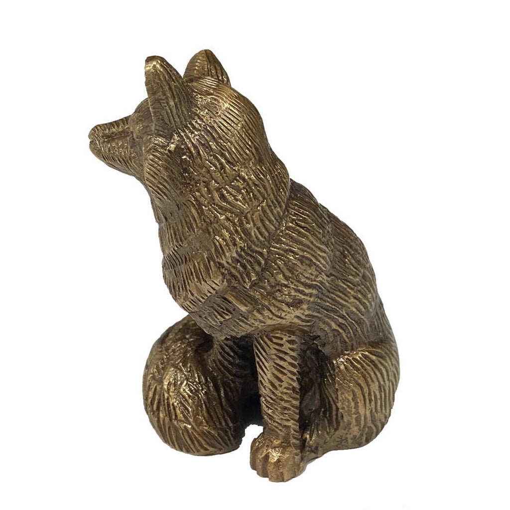 Antiqued Solid Brass Sitting Fox | Tabletop Decor