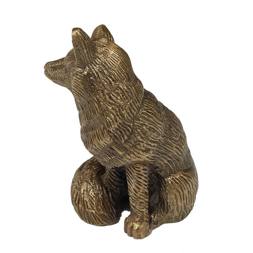 Antiqued Solid Brass Sitting Fox | Tabletop Decor