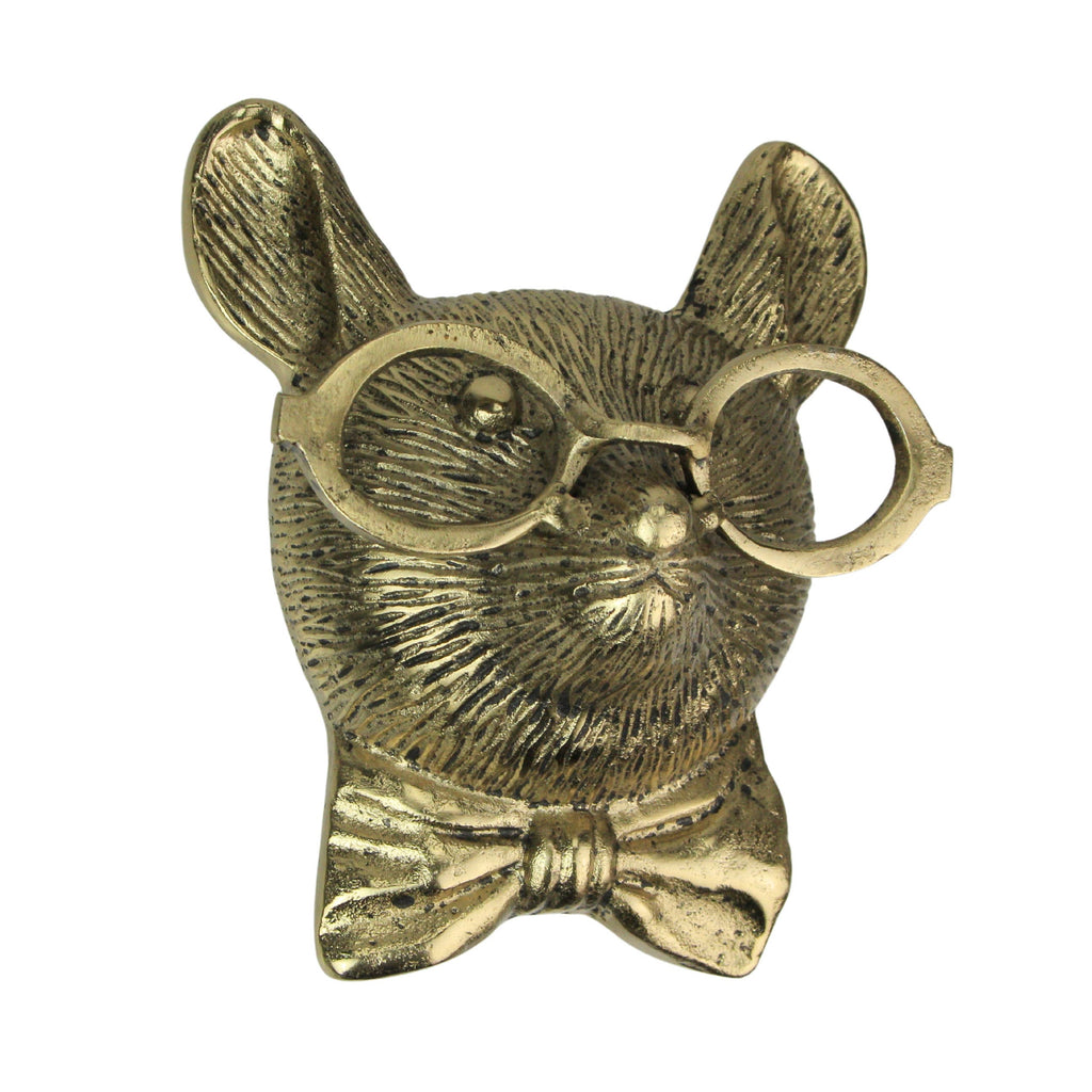 Cast Aluminum Gold Mouse Head Wall Mount with Glasses–8.5"