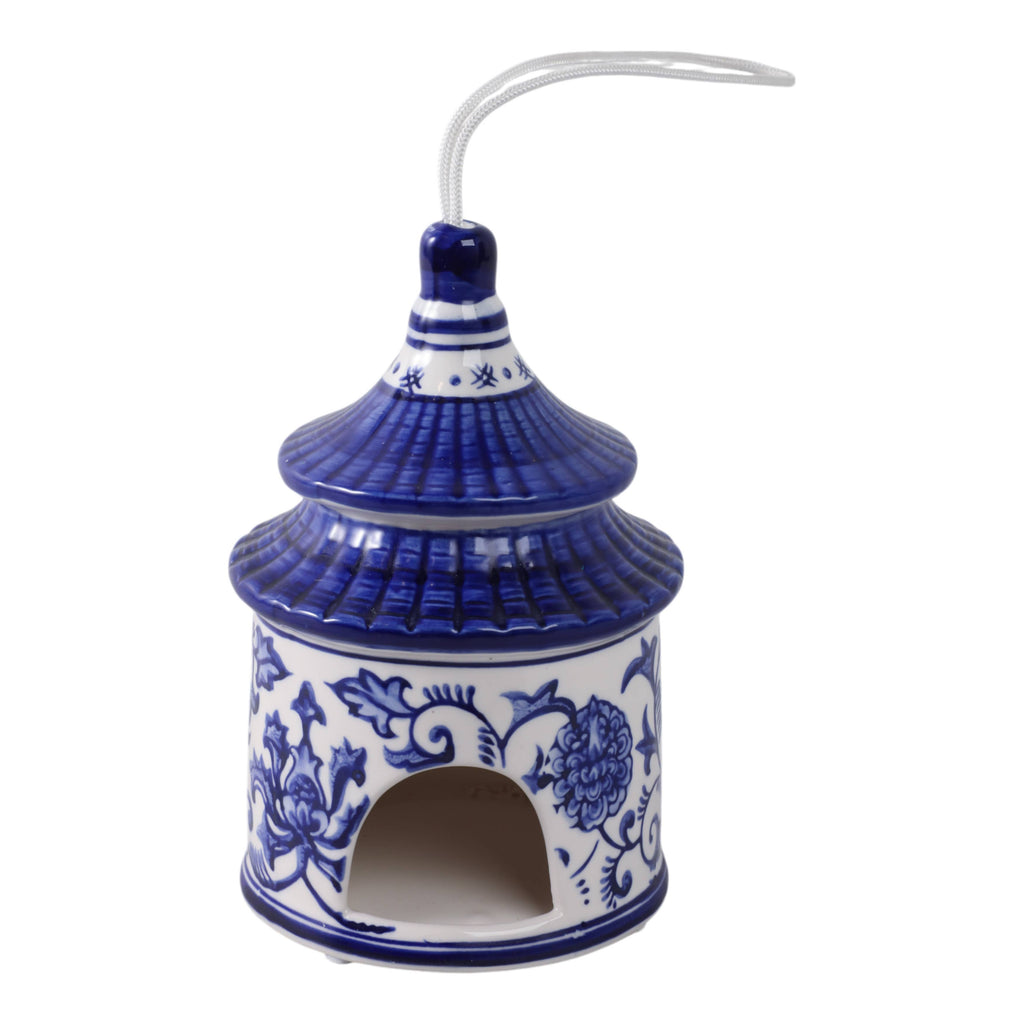 Decorative Jar - White/Blue Ceramic Chinoiserie Bird House,8