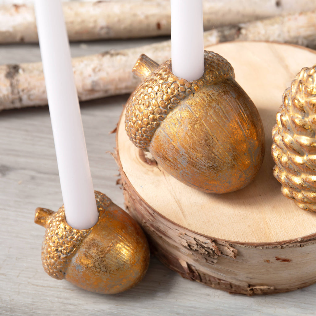 Gold Cement Acorn Candle Holder
