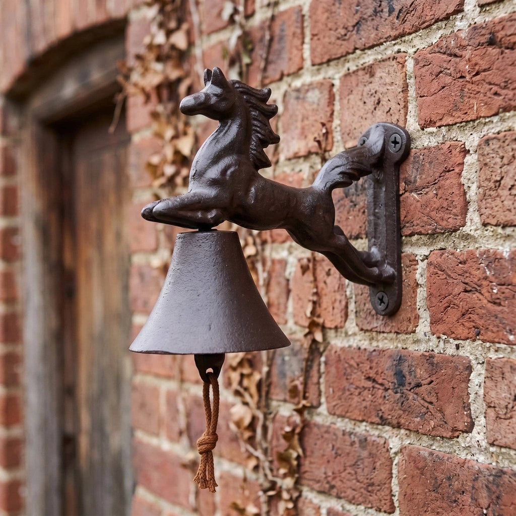 Horse Doorbell, Antique Brown Cast Iron, Porch Bell, 8"