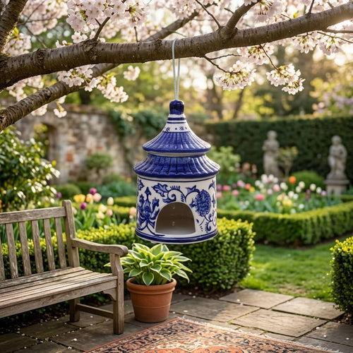 Blue & White Chinoiserie Ceramic Birdhouse
