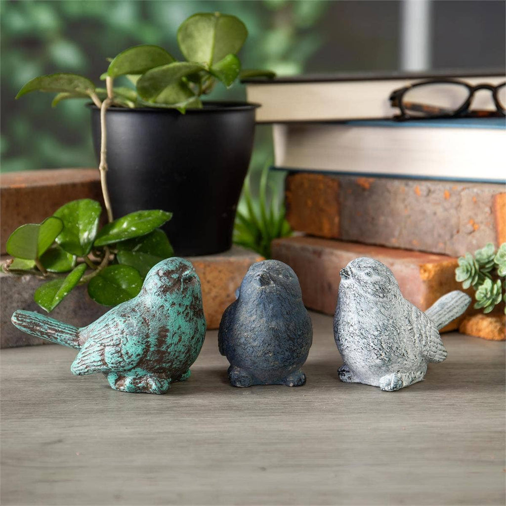 Turquoise Distressed Cement Bird Figurine
