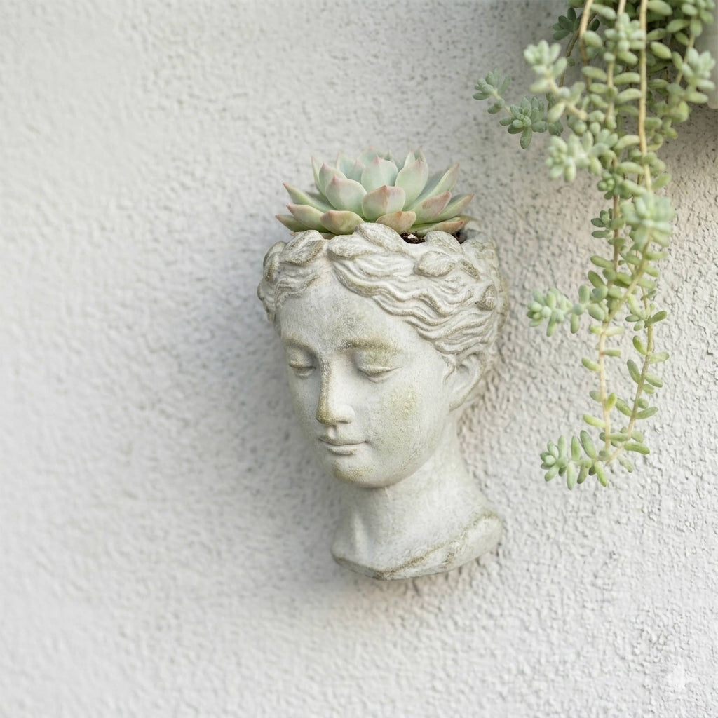 Weathered Gray Greek Lady Wall Mount Cement Planter 6 Inches
