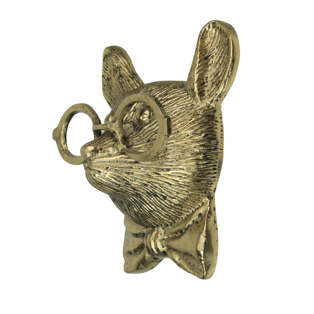 Cast Aluminum Gold Mouse Head Wall Mount with Glasses–8.5"